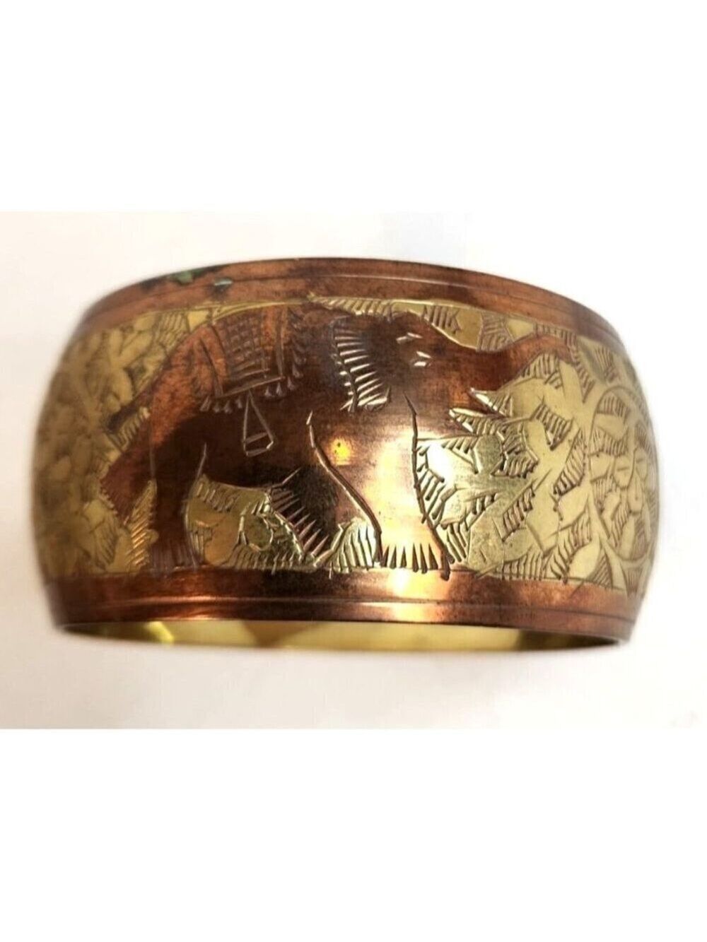 Handcrafted Vintage Brass & Copper Bangle  Elephant & Flower Bangle Bracelet Wid
